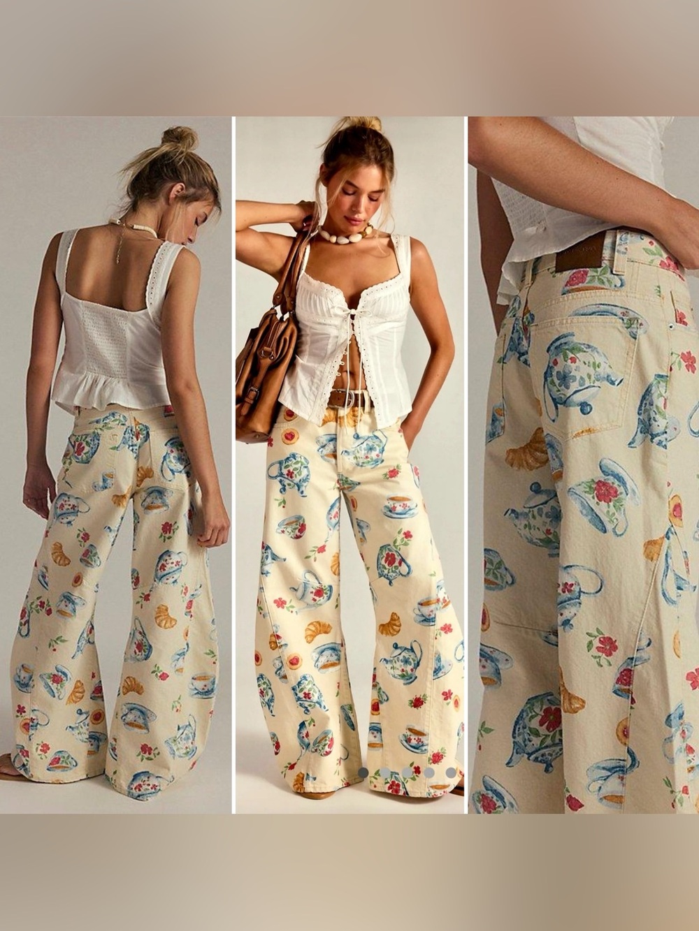 NWT FP x We The Free Eden Print Wide-Leg Slouchy Flare Jeans